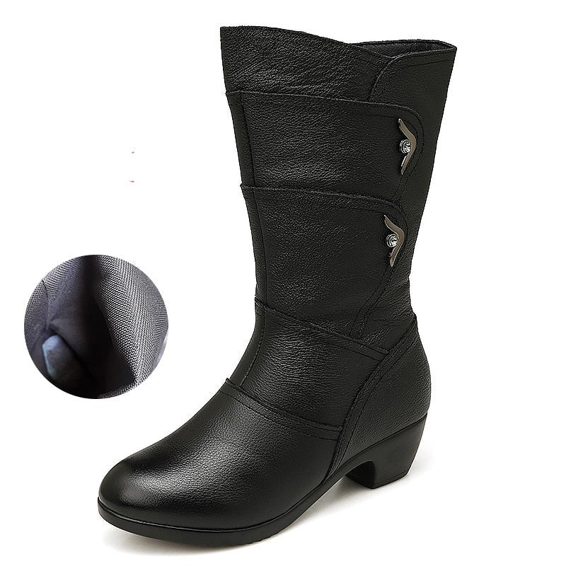 Mid- Calf Non Slip Leather Boots - Winter Boots