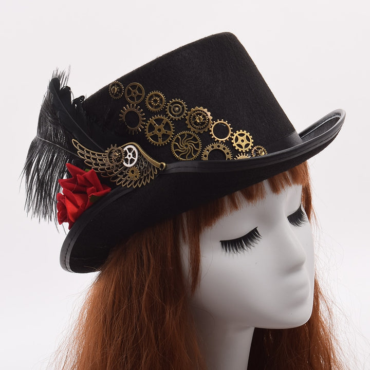 Gear and Feather Top Hat - Steampunk Cap- Steam Punk