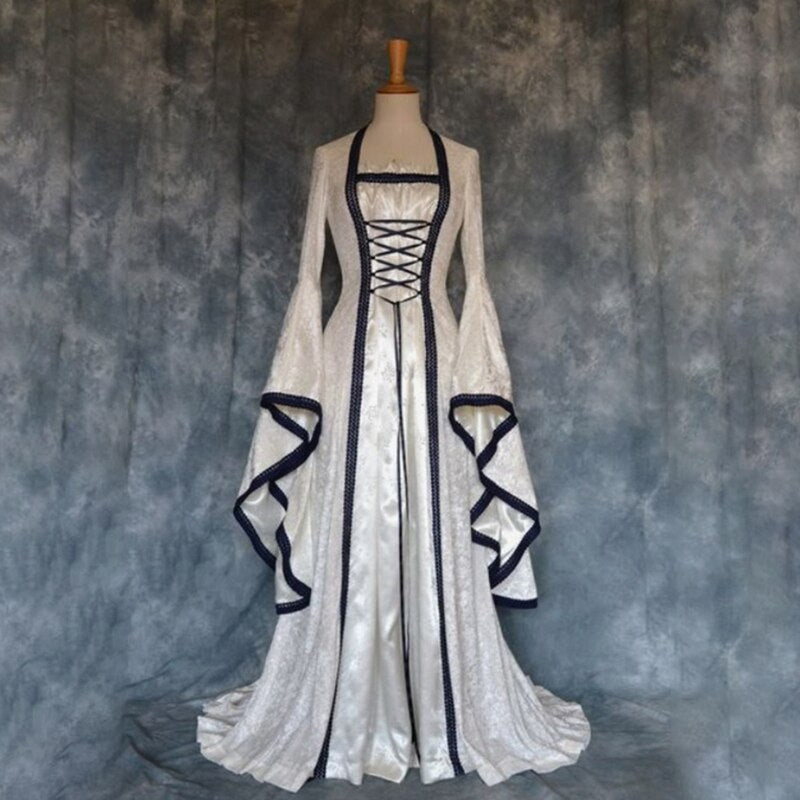 Medieval Long Dress- Slash Neck Gown