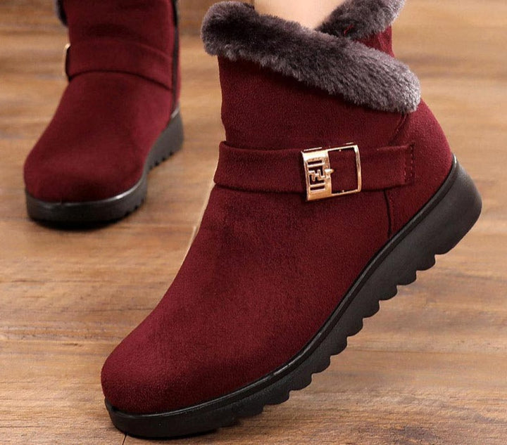 Fur Lined Flock Plush Boots - Winter Boots