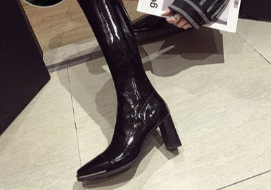 Glossy Motorcycle Boots - Mid-calf Boots