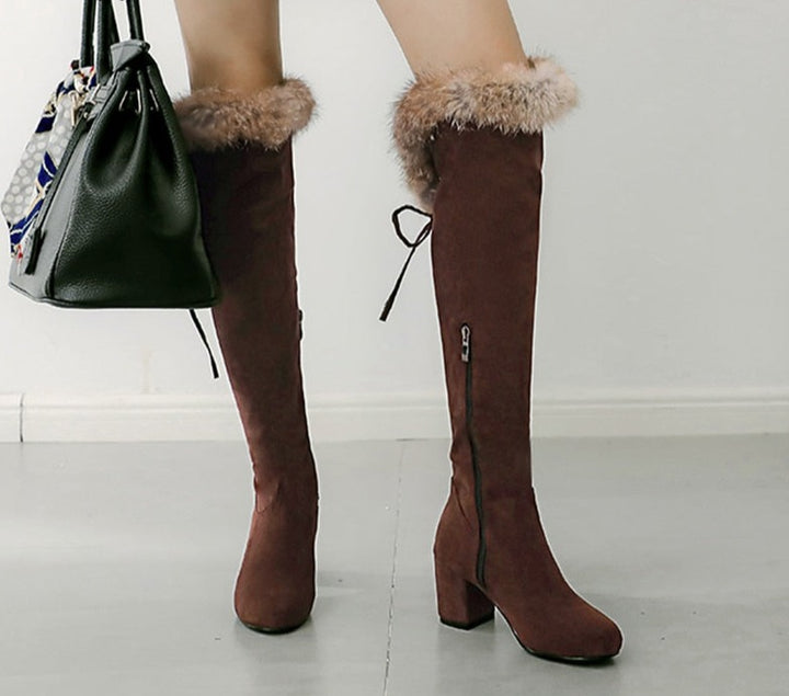 Fur Lined Zip Winter Boots - Long Boots