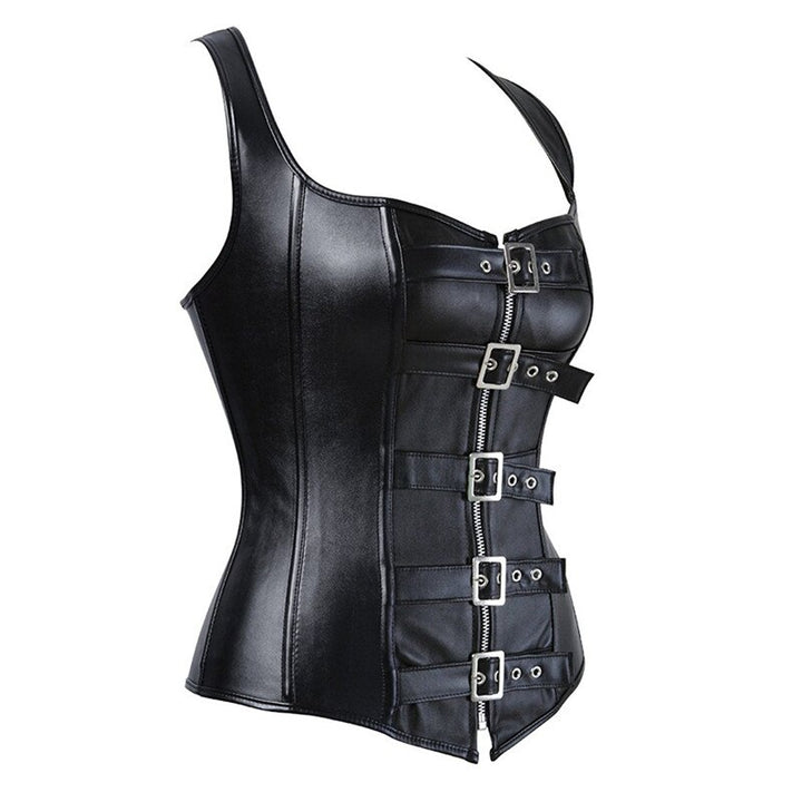 Zip Leather Studded Corset - Gothic Corset