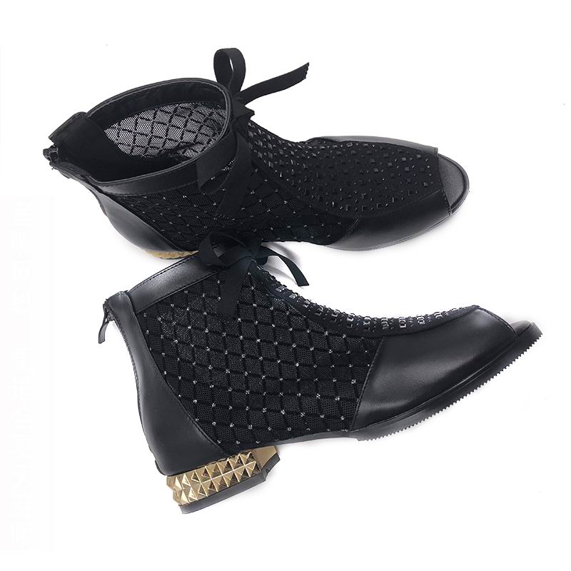 Hollow Mesh Bow Boots - Ankle Boots