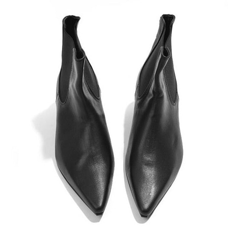 Pointed Retro Slip-on Boots - Leather Boots