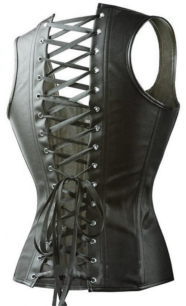 Zip Leather Studded Corset - Gothic Corset