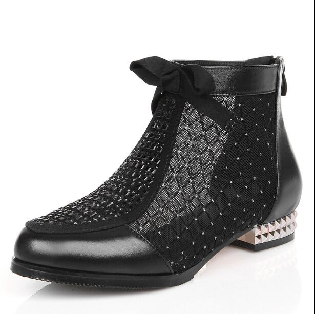 Hollow Mesh Bow Boots - Ankle Boots