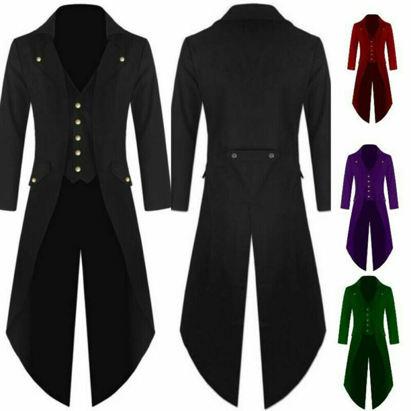 Gothic Black Long Coat- Velvet Steampunk Tailcoat