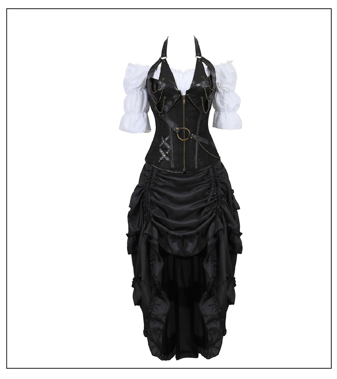 Victorian Steampunk Gothic Black and White Corset Dress Punk