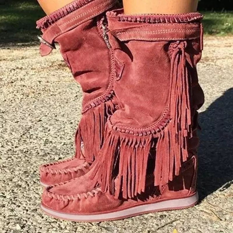 Western Fringe Mid-Calf Boots