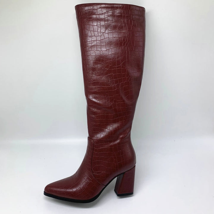 Chunky Block Designer Boots - Knee High Boots