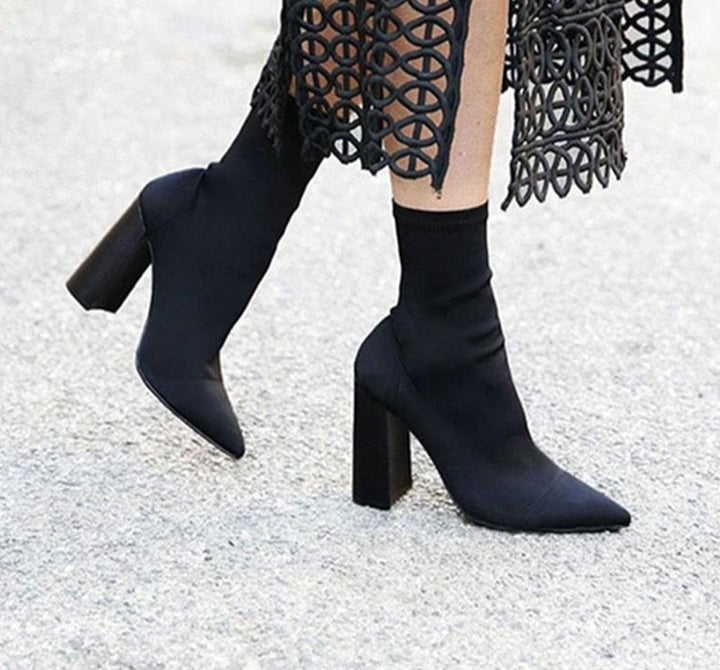 Slim Stretch Pointed Toe Boots - Sock Boots