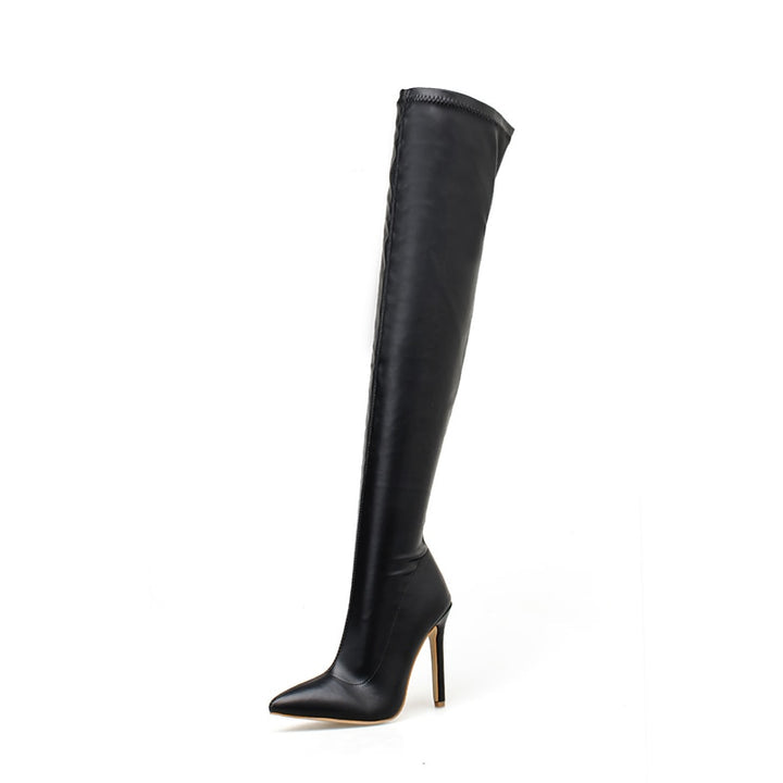 Stretch Over Pointed Toe Faux Boots - Long Boots
