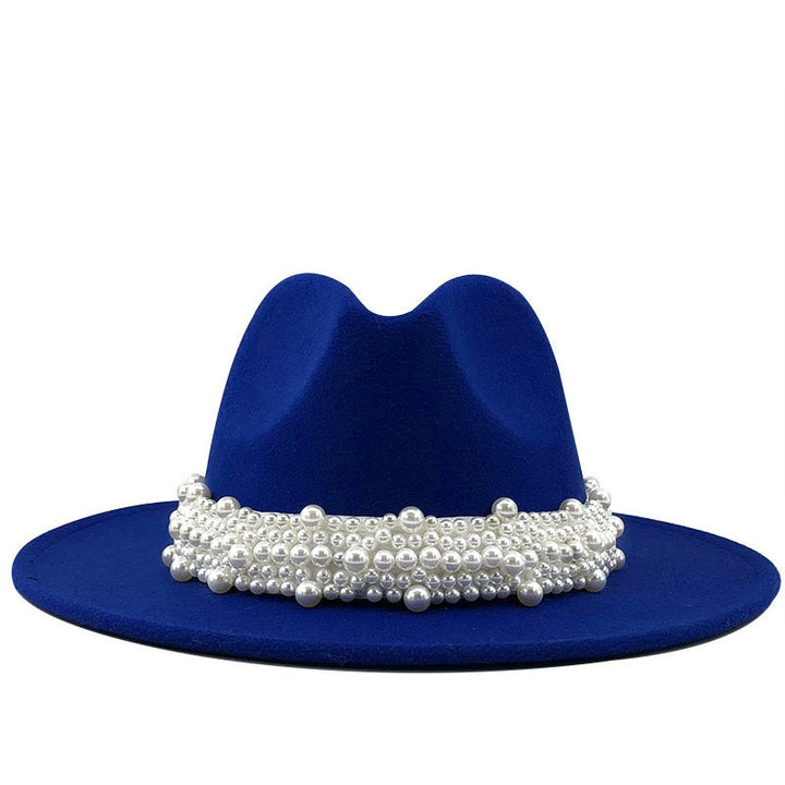 Renaissance Opulence: Wool Fedora Hat with Pearl Ribbon