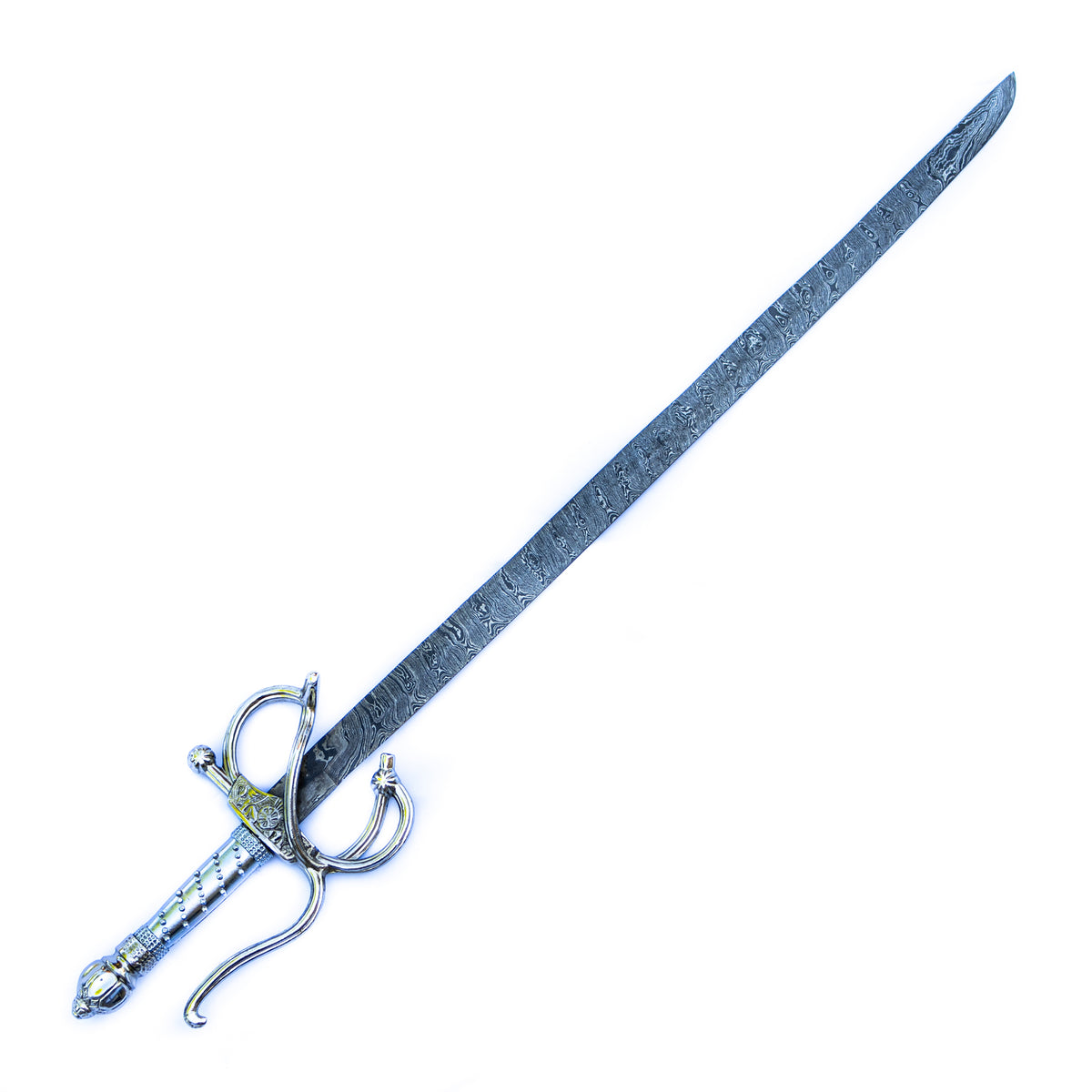 Backsword - Silver Handle - High Carbon Damascus Steel Sword - 36" - Battling Blades