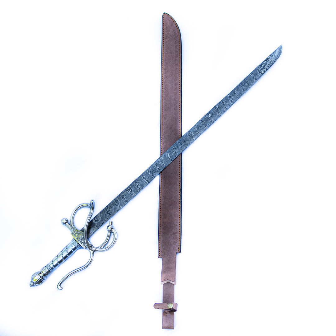 Backsword - Silver Handle - High Carbon Damascus Steel Sword - 36"