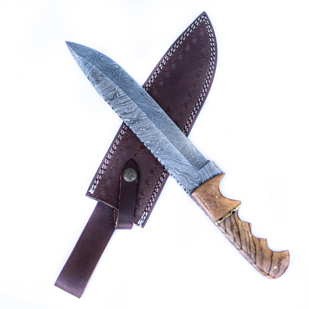 Bowie Knife- High Carbon Damascus Steel Blade- Woodsman - 14"