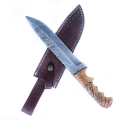 Bowie Knife- High Carbon Damascus Steel Blade- Woodsman - 14" - Battling Blades