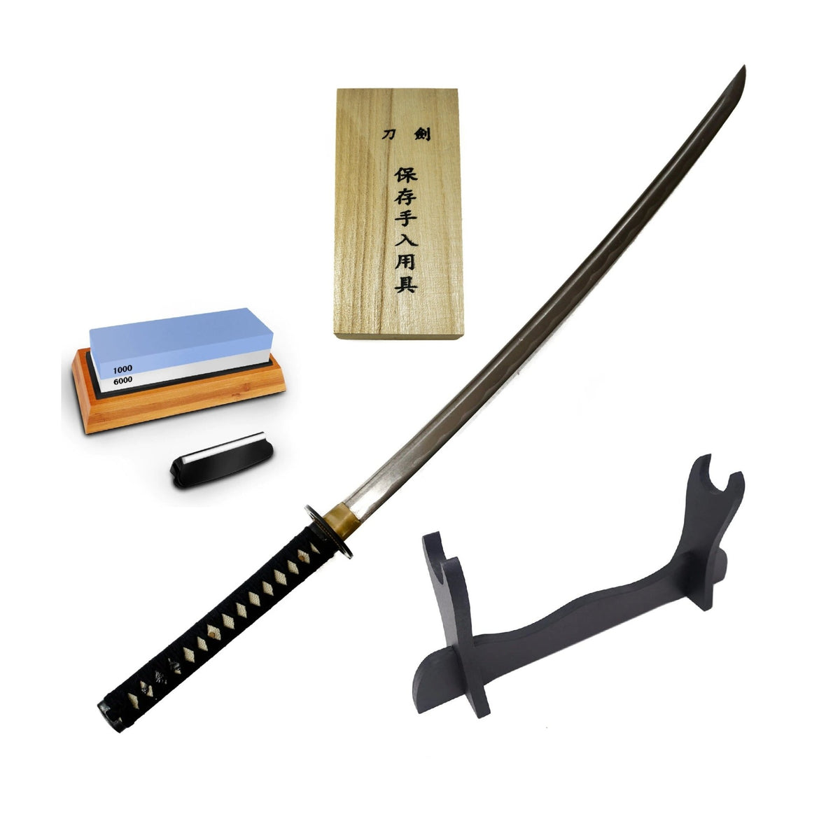Katana Bundle- 1095 Steel Katana- Maintenance Kit- Sword Sharpener- Sword Stand - Battling Blades