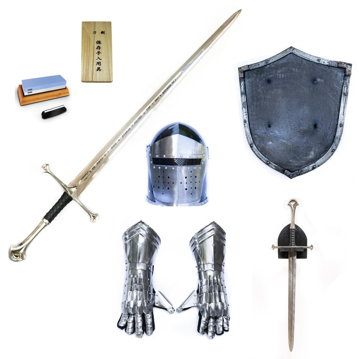 Knight Bundle- Knightly Sword- Shield- Helmet- Gauntlets and More - Battling Blades