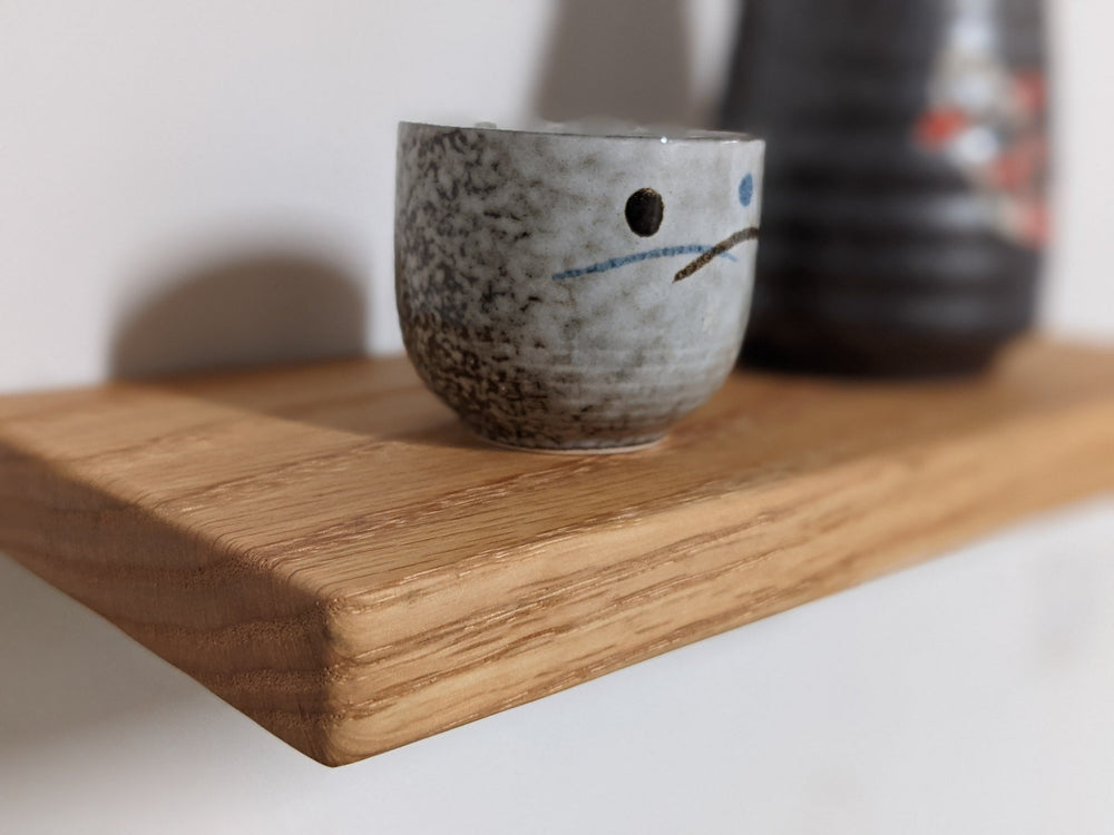 oak floating shelf with soft rounded corners