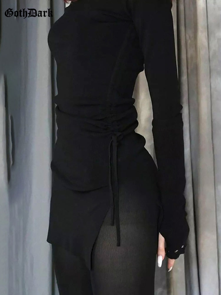 Goth Drawstring Bodycon - Mini Dress