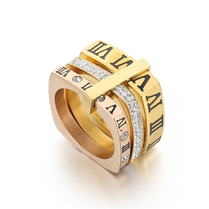 Three Layers Roman Numerals Hollow Ring