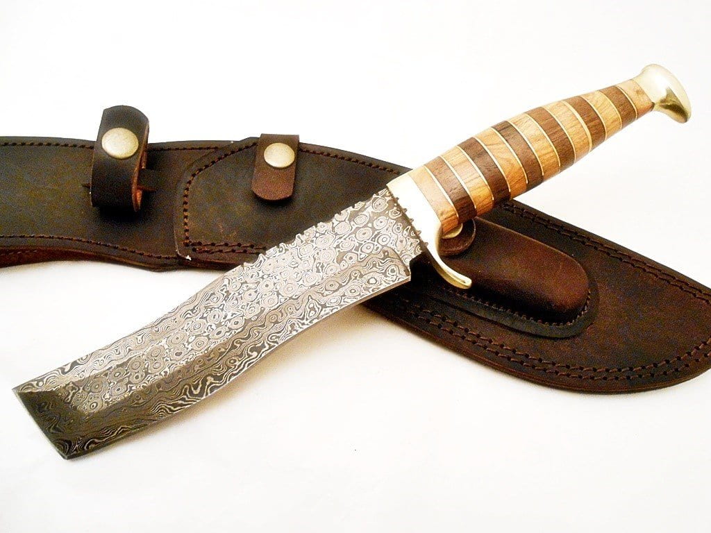 Tanto Hunter Knife- High Carbon Damascus Steel Blade- Bowie Knife- 12" - Battling Blades