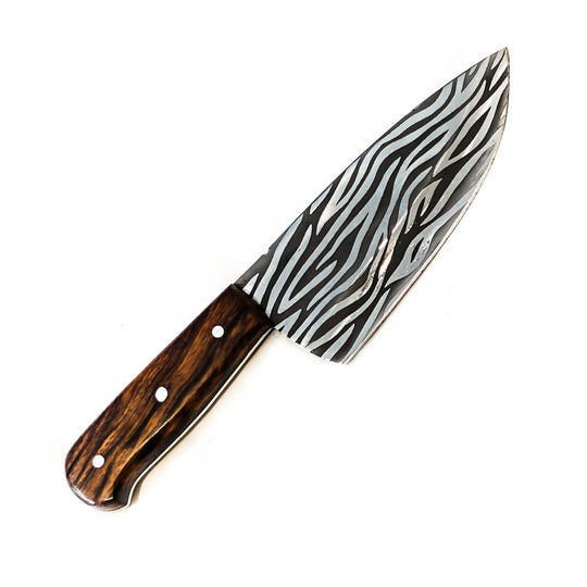 Fire Chef's Knife- High Carbon Damascus Steel- Fire Pattern