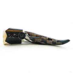 Etched Viking Drinking Horn- Small - Leather Belt Holder- 10 Fl Oz - Battling Blades