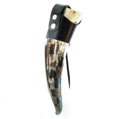 Etched Viking Drinking Horn- Small - Leather Belt Holder- 10 Fl Oz - Battling Blades