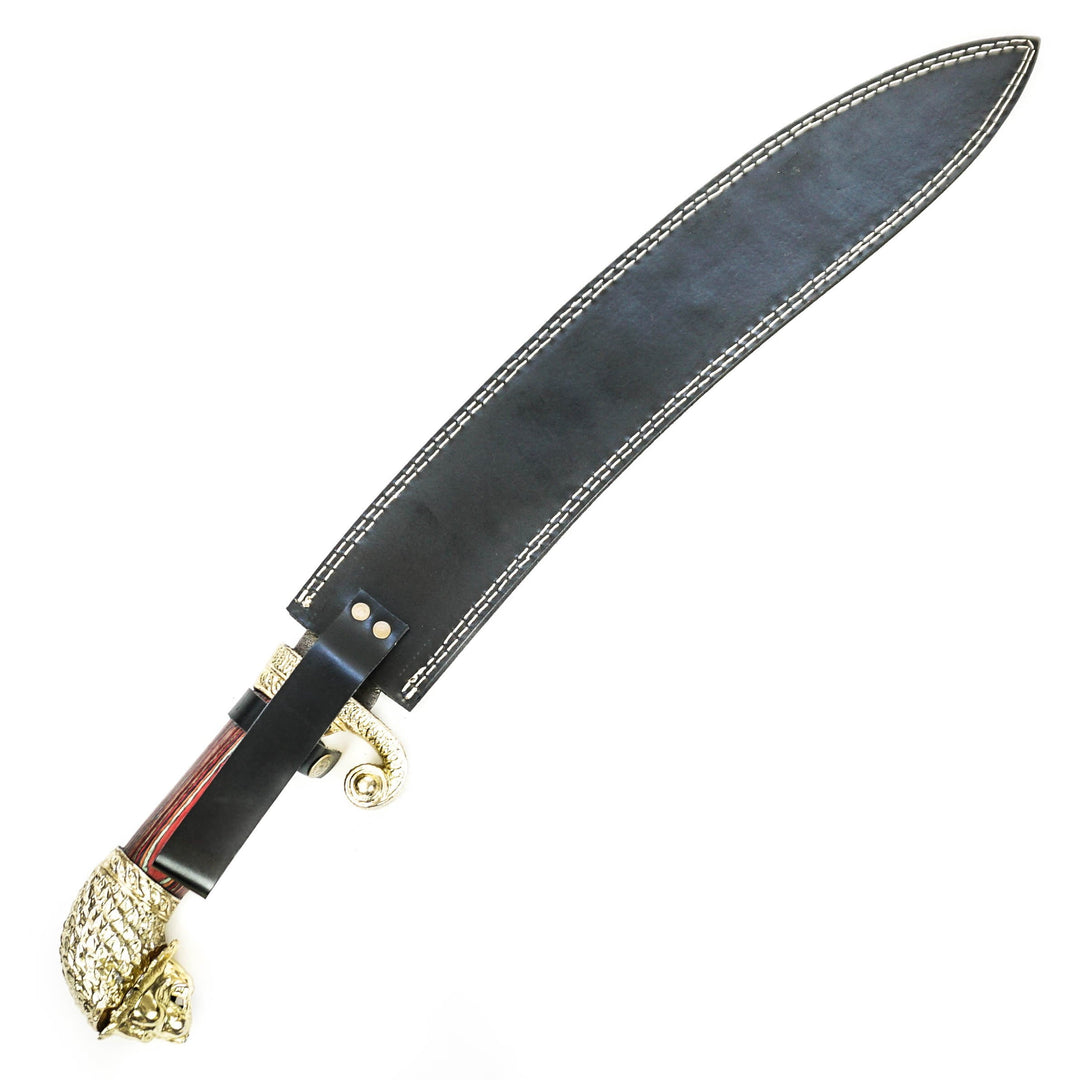 Gurkha Kukri Knife- Lion Head Pommel- Handmade High Carbon Damascus Steel Machete/ Knife/ Sword- 26"