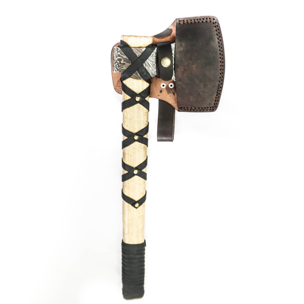 Viking Ax- Throwing Axe- Pattern Welded Handmade High Carbon Damascus Steel - 21"