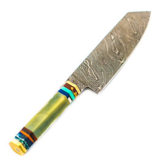 Chef's Knife- Green Handle- High Carbon Damascus Steel