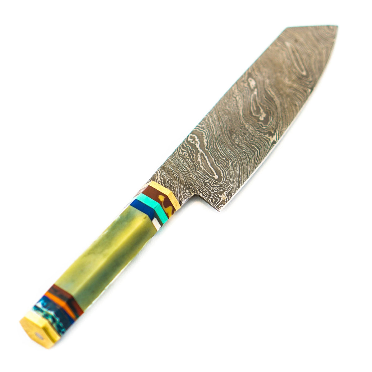 Chef's Knife- Green Handle- High Carbon Damascus Steel - Battling Blades
