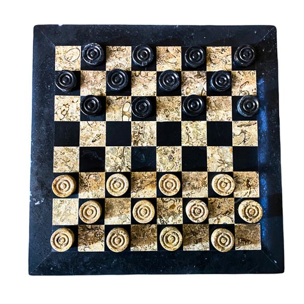 Checkers Set- Draughts- Black and White Coral- Black Border- 12" - Battling Blades