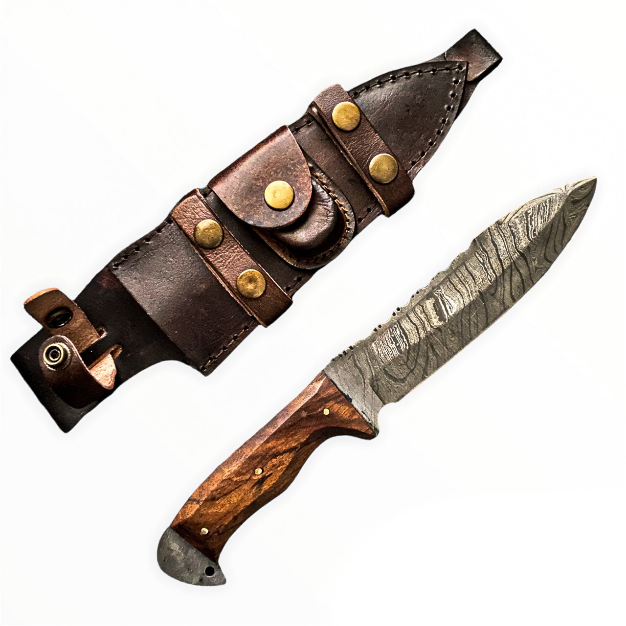 Bowie Knife- High Carbon Damascus Steel Blade- Hunting Knife-12" - Battling Blades