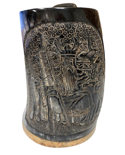 Odin Viking Horn Mug- Carved Viking Mug Large Tankard- 24 Fl Oz