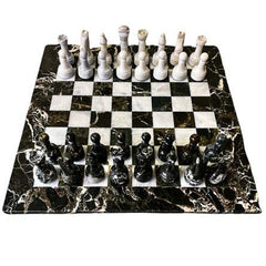 Marble Chess Set- Black Zebra and White- 12" - Battling Blades