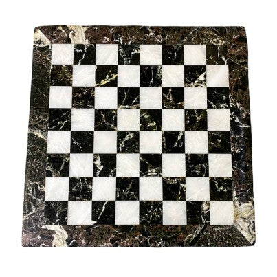 Marble Chess Set- Black Zebra and White- 12"